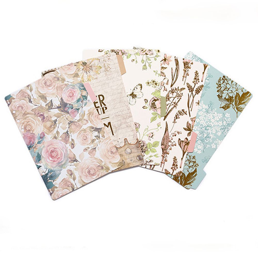 5Pcs A5 or A6 Vintage Flower Notebook Index Page Dividers For 6 Holes Diary Book Junk Journaling