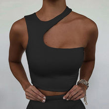 Load image into Gallery viewer, Cut Out Sexy Crop Top Off Shoulder Short Tops Women Irregular Summer Tops Orange Black Khaki Green S-XL
