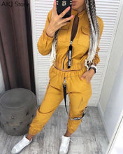 Load image into Gallery viewer, Long Sleeve Zipper Top &amp; Pants High Fashion Track Suit with Lanyard 2 Piece Set Yellow Black Army Green S-XL
