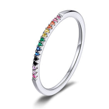 Load image into Gallery viewer, BAMOER 925 Sterling Silver CZ Simulated Diamond Stackable Rings Black White Gold Pink Rainbow Rose Gold Bands for Women
