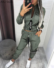 Load image into Gallery viewer, Long Sleeve Zipper Top &amp; Pants High Fashion Track Suit with Lanyard 2 Piece Set Yellow Black Army Green S-XL
