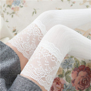 Crochet Knitted Stockings with Lace Trim Legging Long Socks