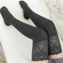 Load image into Gallery viewer, Crochet Knitted Stockings with Lace Trim Legging Long Socks
