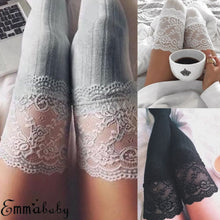 Load image into Gallery viewer, Crochet Knitted Stockings with Lace Trim Legging Long Socks
