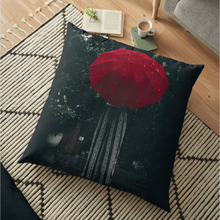 Load image into Gallery viewer, Unique Faux Suede Throw Pillow Black Lady Rain, Pillow Included, Beautiful Decorative Faux Suede Cushions, Unique Luxury Cushions, 4 Sizes
