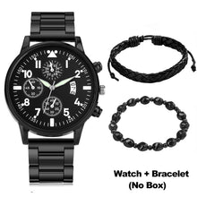 Load image into Gallery viewer, Luxury Quartz Watch and Bracelets Set Leather or Stainless Steel Wristbands Color Choices
