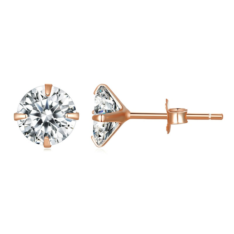 Bamoer Cubic Zirconia Stud Earrings 925 Sterling Silver Platinum Plated Hypoallergenic Earrings Gold Black Silver Rose Gold 4mm 5mm 6mm 7mm