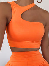 Load image into Gallery viewer, Cut Out Sexy Crop Top Off Shoulder Short Tops Women Irregular Summer Tops Orange Black Khaki Green S-XL
