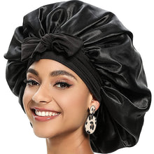 Load image into Gallery viewer, Large Satin Bonnet Silk Night Sleeping Cap Bonnet Satin Bonnet With Head Tie Band Bonnet Edge Wrap For Hair Protection Curly Braid Hair
