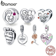 Load image into Gallery viewer, Bamoer 925 Sterling Silver Family Maternal Love Charms Baby Feet Bead Mom Heart Pendant for Bracelet or Necklace DIY luxury Charm Bracelet
