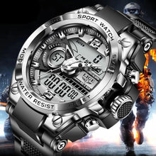 Load image into Gallery viewer, LIGE Men Digital Military Watch 50m Waterproof LED Quartz Clock Stainless Steel/Plastic Band Big Watches Gold Black Silver
