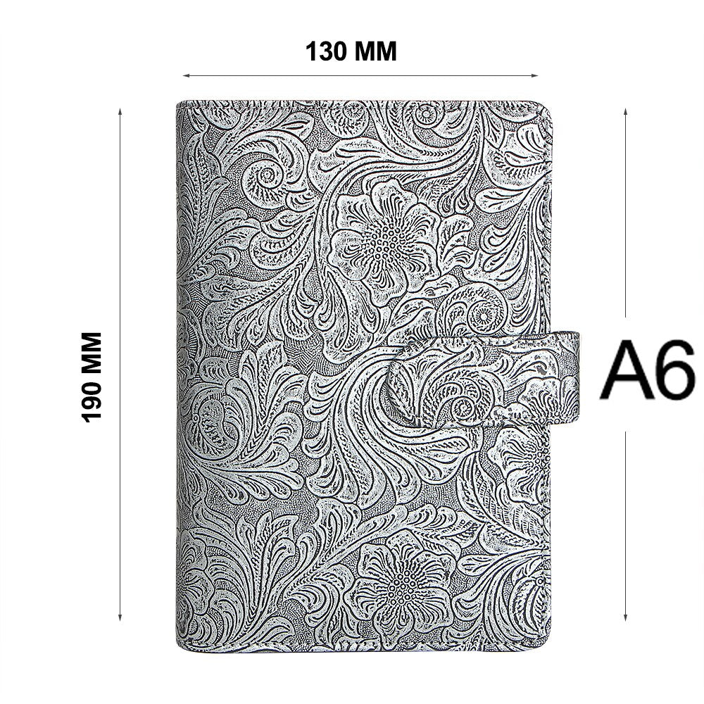 A5 or A6 Notebook Metal Color 6 Ring Binder PU Clip-on Notebook Leather Loose Leaf  Notebooks Journal Stationery