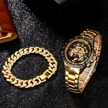 Load image into Gallery viewer, Automatic Mechanical Watch Men Luxury Brand Gift for Male with Gold Rhinestones Bracelet Fashion Mechanical Watch Men Reloj
