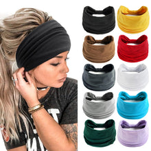 Load image into Gallery viewer, Bohemian Style Solid 52 Colors Wide Headbands Vintage Knot Elastic Cotton Wide Band Headwrap Soft Bandana

