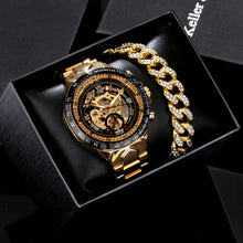 Load image into Gallery viewer, Automatic Mechanical Watch Men Luxury Brand Gift for Male with Gold Rhinestones Bracelet Fashion Mechanical Watch Men Reloj
