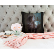 Load image into Gallery viewer, Unique Faux Suede Throw Pillow Black Spiritual Lady Moon, Pillow Included, Beautiful Decorative Faux Suede Cushions, Unique Luxury Cushions
