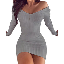 Load image into Gallery viewer, Off Shoulder V-Neck Slim Fit Pencil Dress Mini Dress Choice of 6 Colors Size S-5XL
