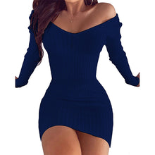 Load image into Gallery viewer, Off Shoulder V-Neck Slim Fit Pencil Dress Mini Dress Choice of 6 Colors Size S-5XL

