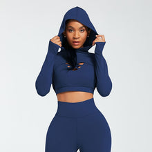 Load image into Gallery viewer, Hooded Crossover Design Three Piece Yoga Suit
