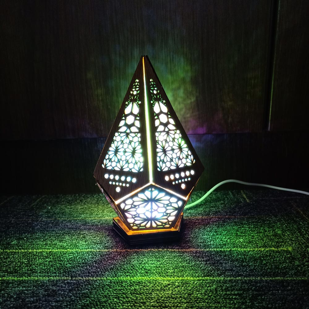 Boho Chic Aurora Color Light Stained Glass Wood Lamp