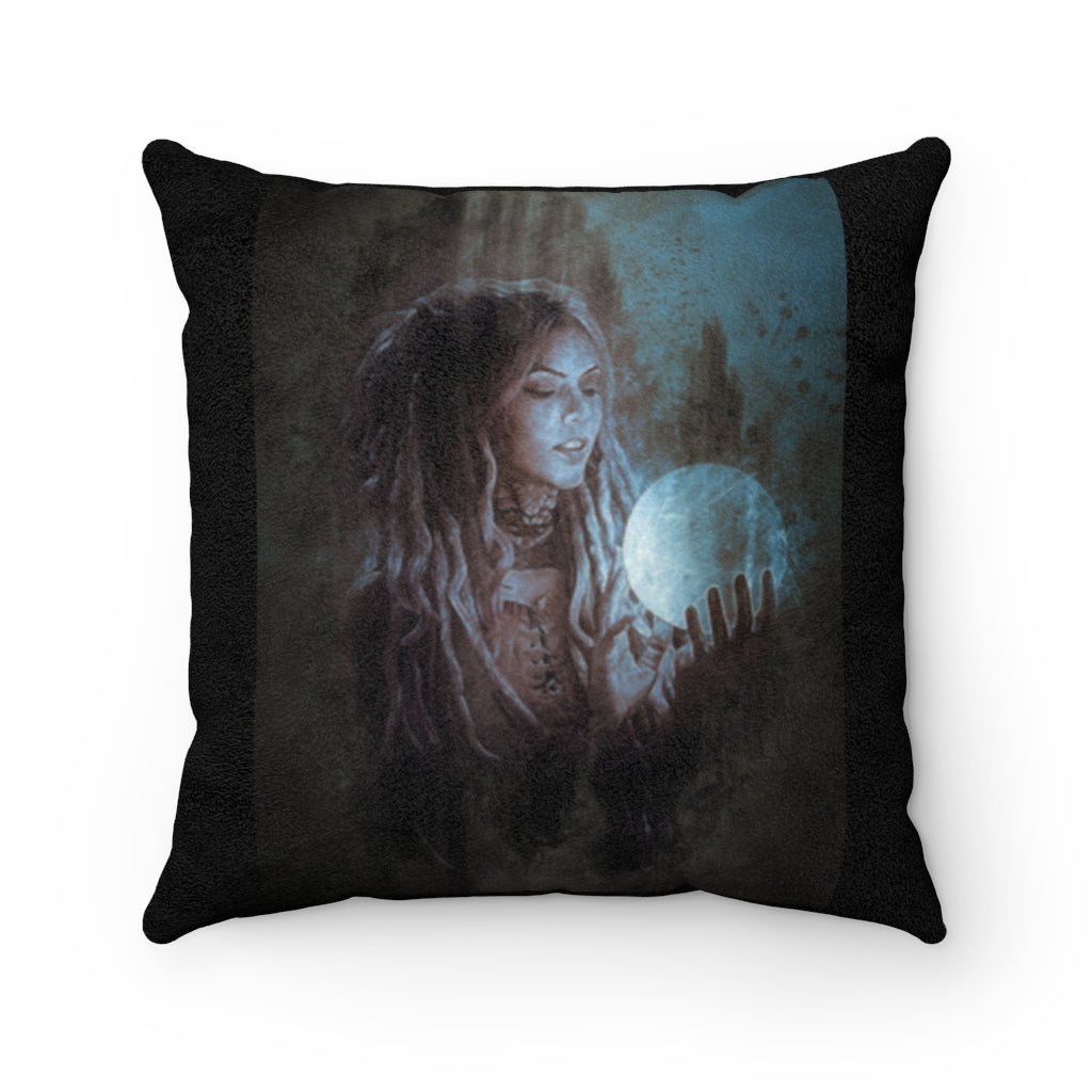 Unique Faux Suede Throw Pillow Black Spiritual Lady Moon, Pillow Included, Beautiful Decorative Faux Suede Cushions, Unique Luxury Cushions