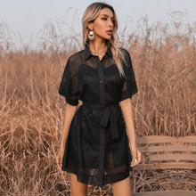 Load image into Gallery viewer, Little Black Mesh Sheer Short Sleeve Dress
