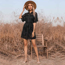 Load image into Gallery viewer, Little Black Mesh Sheer Short Sleeve Dress
