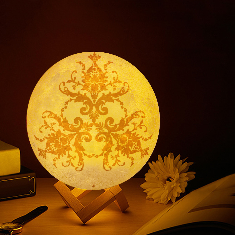 Floral Design Touch & Remote Control 3D Lunar Lamp with 16 Colors of Light