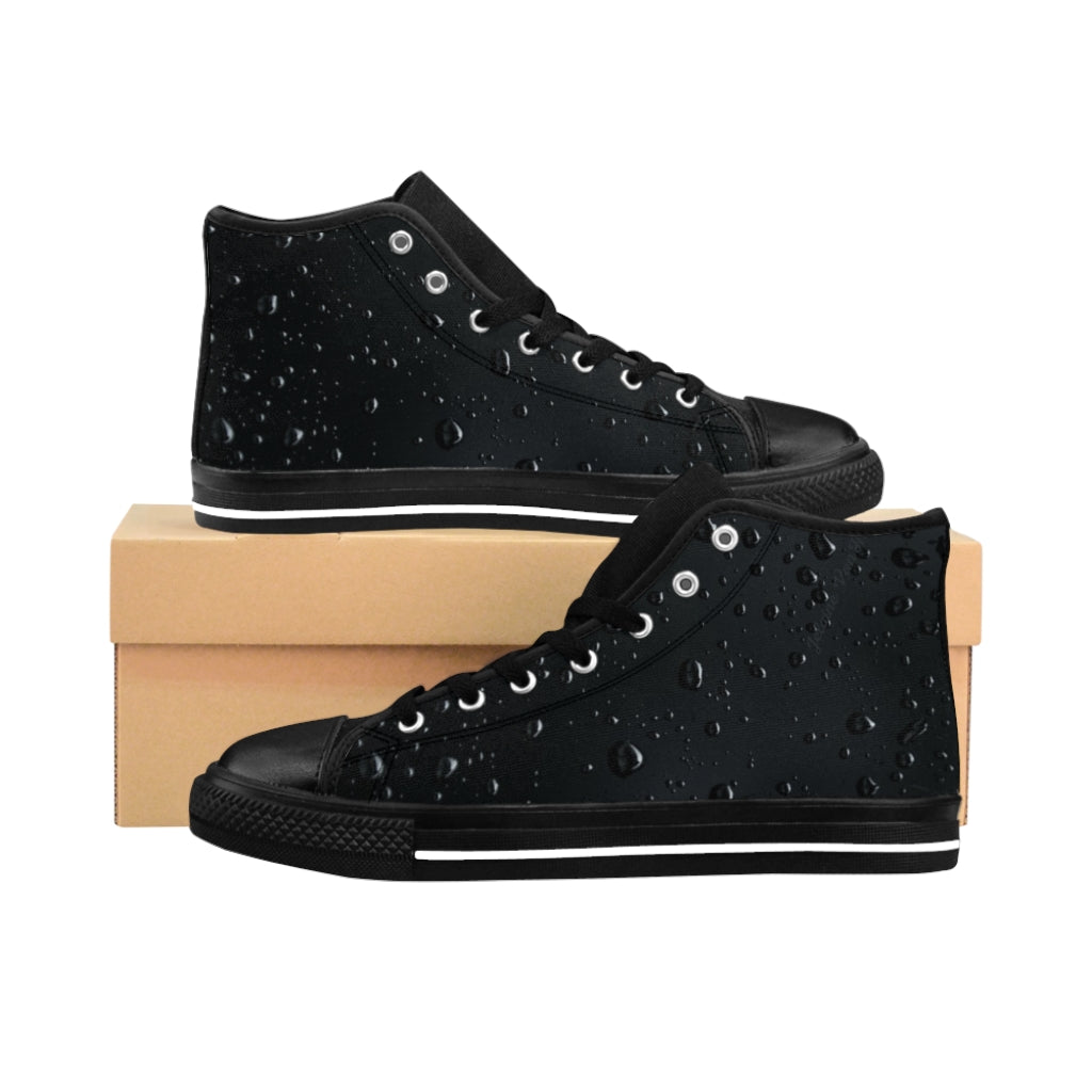 Women's Black Rain Drop High-top Sneakers, Sizes 6-12, Stylish Unique Shoes, Cool Alternative Styles, Edgy Rock Style Shoes, Fashionable Sneakers