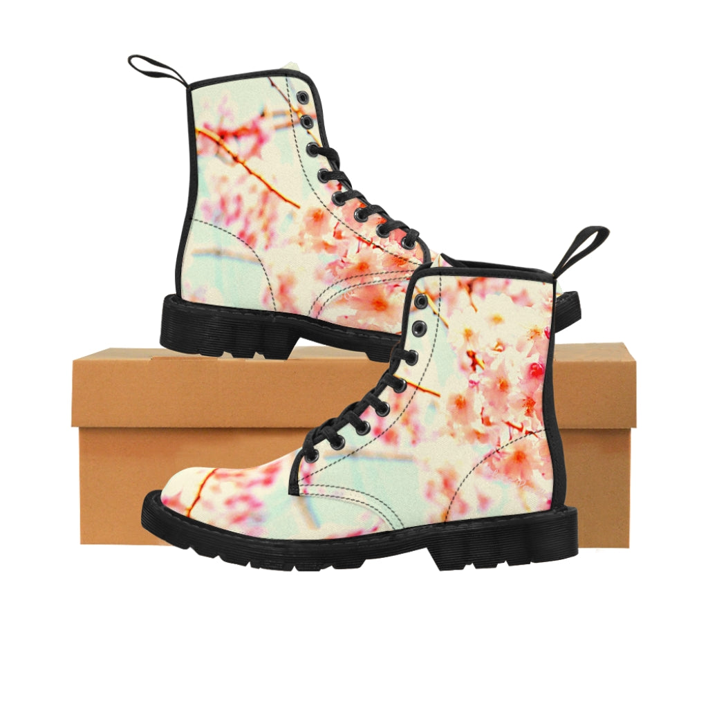 Women's Floral Print Canvas Boots, Sizes 6.5-11, Stylish Unique Boots, Cool Alternative Styles, Edgy Rock Style, Fashionable Boots
